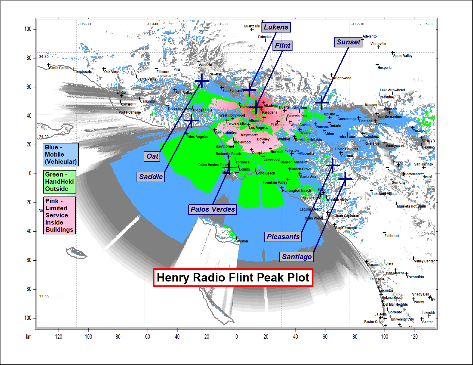 System Map of radio repeater service for Los Angeles and Orange County
