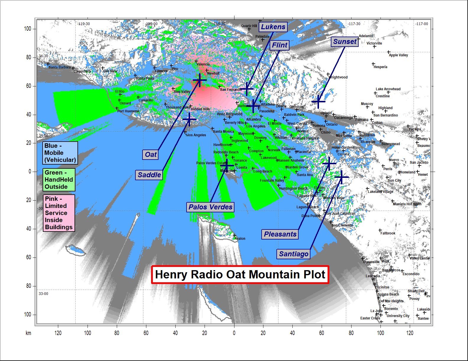 System Map of radio repeater service for Los Angeles and Orange County