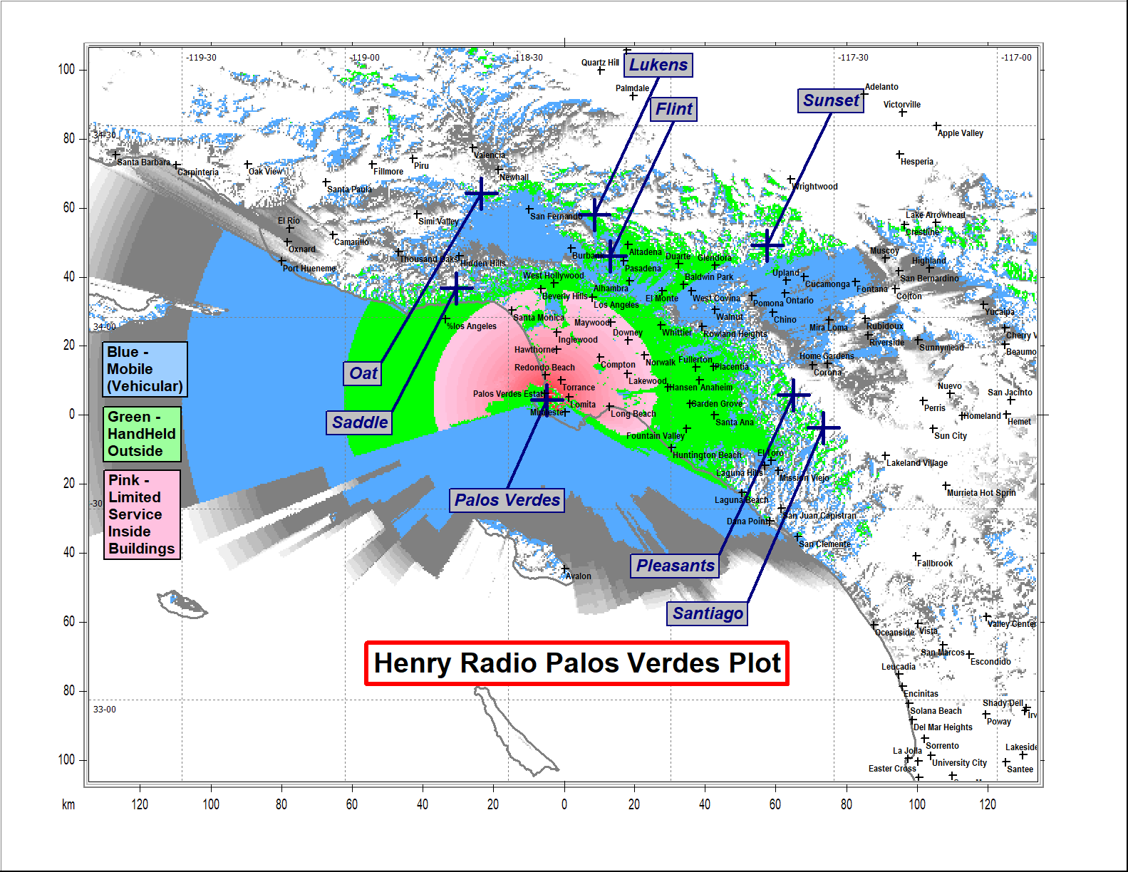 System Map of radio repeater service for Los Angeles and Orange County