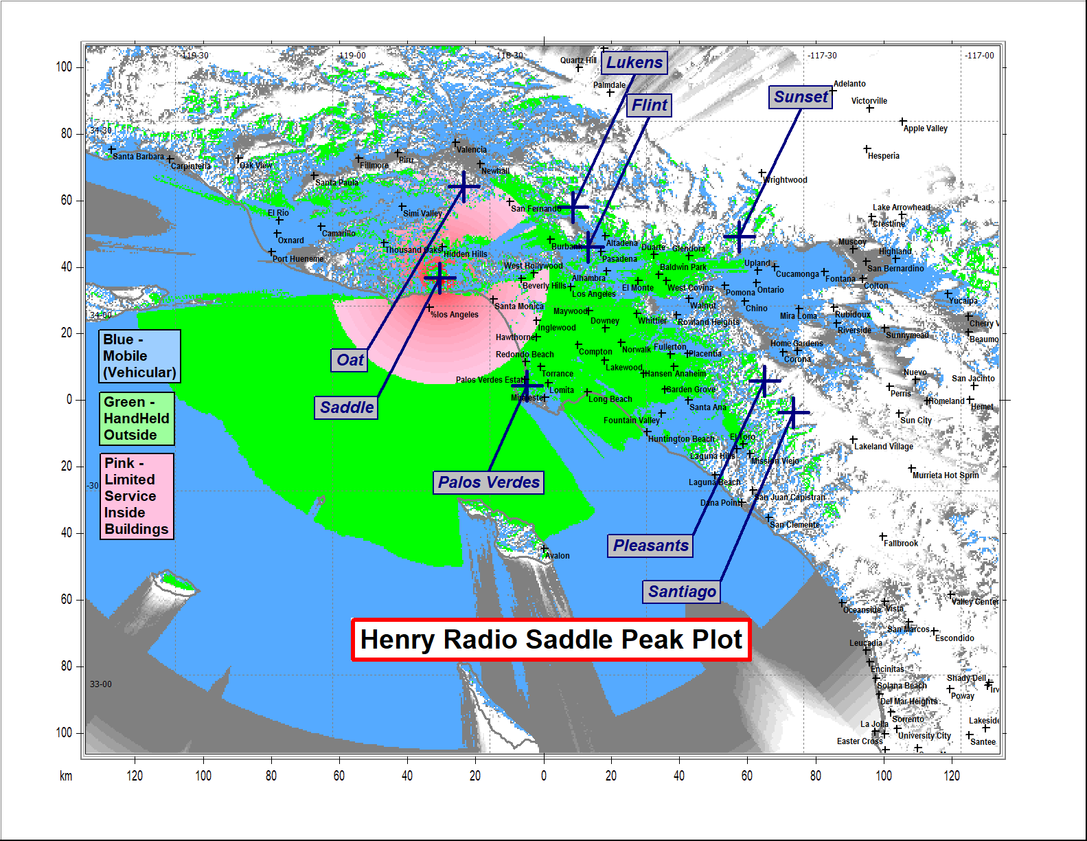 System Map of radio repeater service for Los Angeles and Orange County