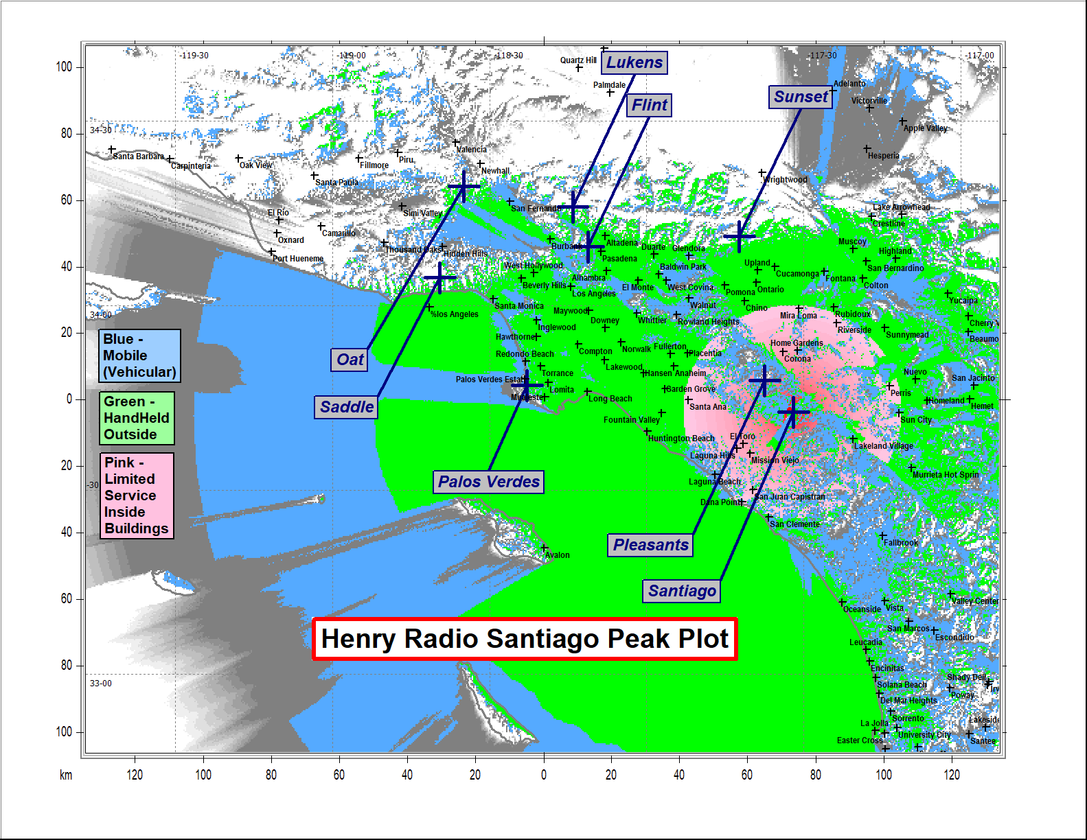 System Map of radio repeater service for Los Angeles and Orange County
