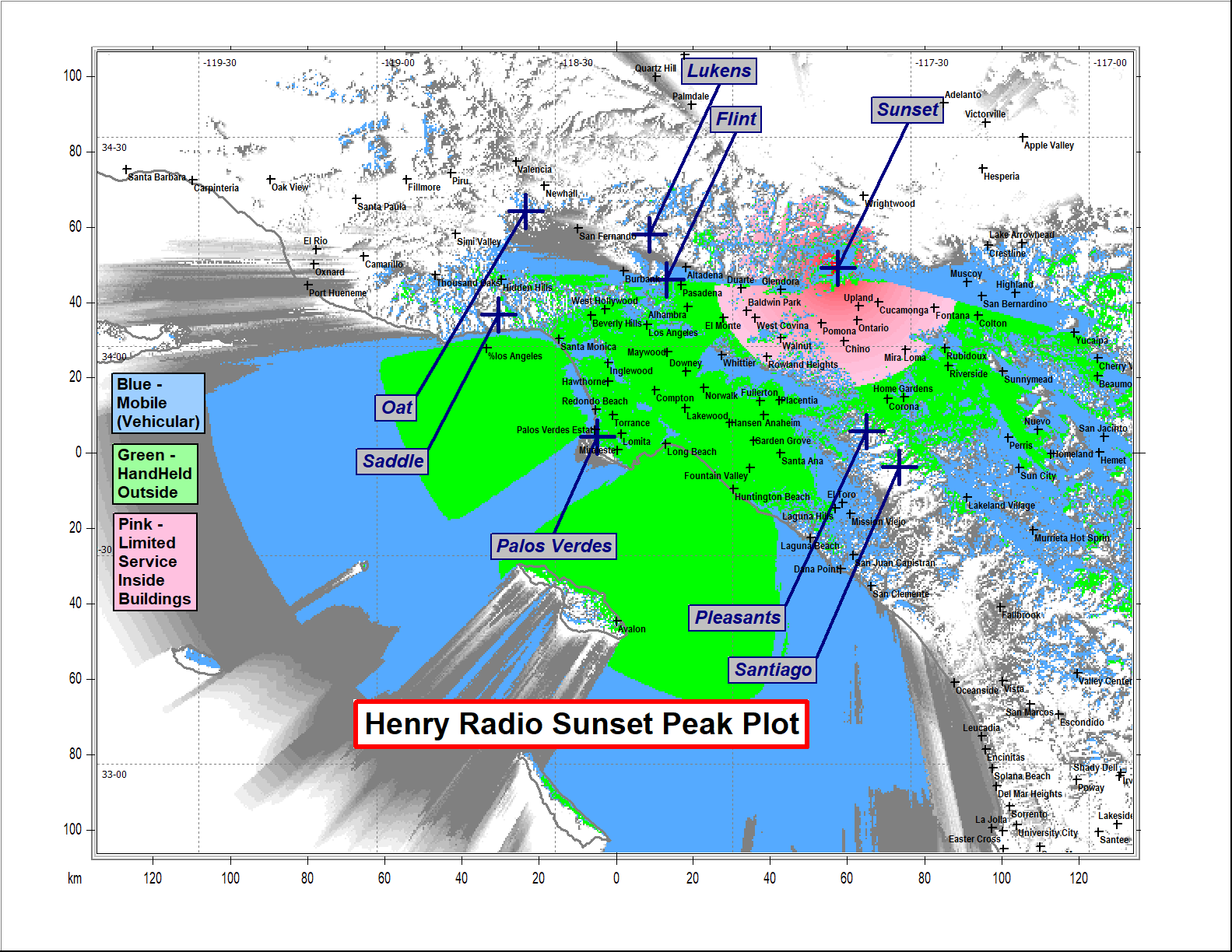 System Map of radio repeater service for Los Angeles and Orange County